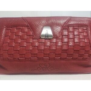 So Rachel by Longaberger Leather Clutch Woven Accent‎ Evening Bag Small